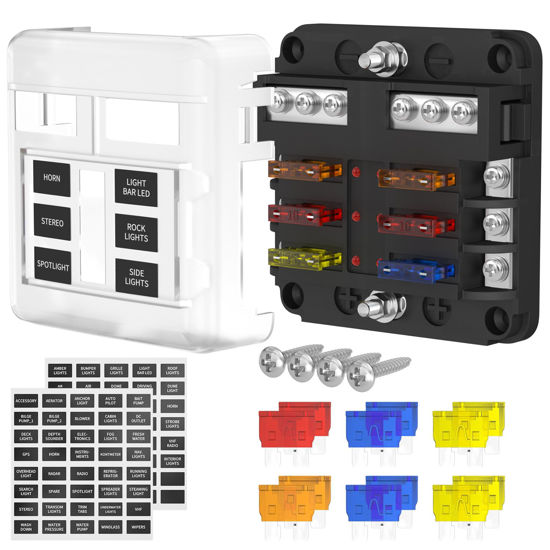 Picture of DaierTek 12V Fuse Block 6 Way with LED Indicator Light 12 Volt Fuse Box ATO/ATC Marine Fuse Panel Waterproof 24V for Automotive Boat Car Truck