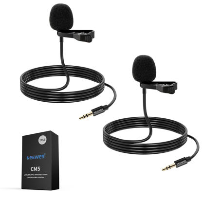 Picture of NEEWER 2 Pack Lavalier Lapel Microphone for DJI Wireless Mic Transmitters, Compatible with Rode Wireless GO II 2, Omnidirectional Condenser Wired Clip On Lav Mics for Stage YouTube Live Streaming, CM5