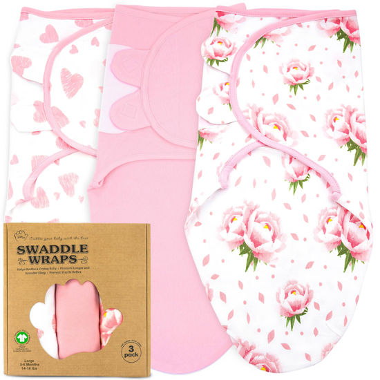 Picture of Bublo Baby Swaddles for Newborns Girl - 3 Pack Organic Baby Swaddles 3-6 Months - Baby Swaddle Sleep Sack - Infant Swaddle Sleeping Sack - Baby Swaddle Blanket Wrap (Hearts-Flowers)