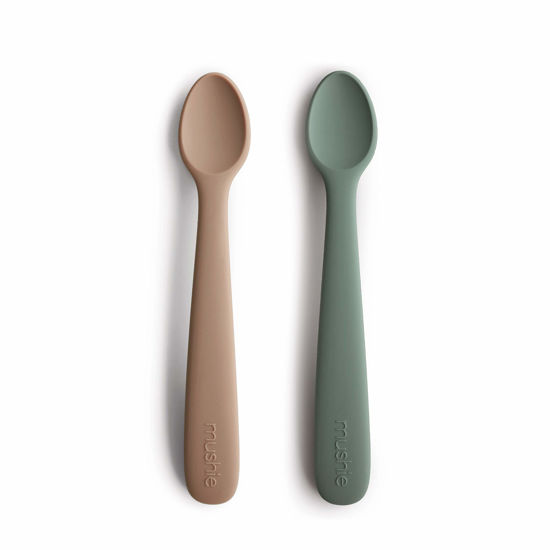 Picture of mushie Silicone Baby Feeding Spoons | 2 Pack (Dried Thyme/Natural)
