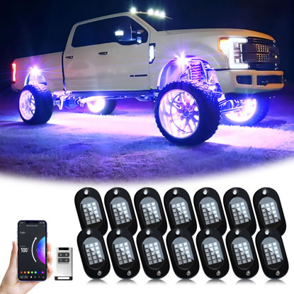 Picture of YiLaie RGB LED Rock Lights 14 Pods, 210 LEDs Lights with Phone App/Remote Control & Timing & Music Mode Rock Lights Kits, Waterproof Underglow Light for ATV RZR UTV SUV Off Road AUTO Motorcycle