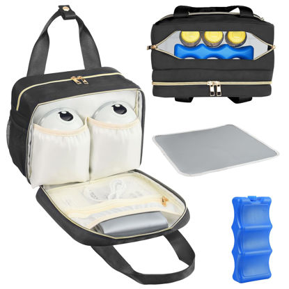 Picture of PIIOSER Breastmilk Cooler Bag with Ice Pack, Compatible with Wearable Breast Pumps & Accessories - Portable Pumps Carrying Case for Nursing & Working Moms, Black