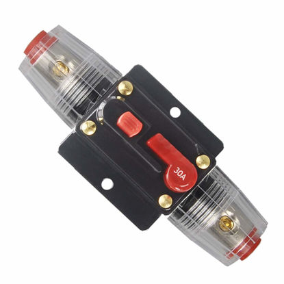 Picture of WOHHOM 30A 40A 50A 60A 80A 100A 150A Audio Circuit Breaker Auto Car Stereo Inline Fuse Holders Inverter, Manual Reset 12V-24V DC for Automotive Marine Boat Audio System Protection (30A)