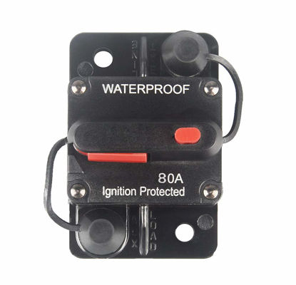 Picture of WOHHOM 80 Amp Circuit Breaker with Manual Reset 12V-36V DC Waterproof Surface Mount for Car Audio Rv Marine Boat Truck Trolling Motors, 30-300A Car Speaker Resettable Fuse