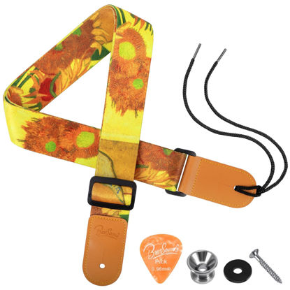 Picture of Ukulele Strap - BestSounds Uke Shoulder Straps with Leather Ends for Soprano Concert Tenor and Baritone Ukuleles (Van Gogh Sunflower)