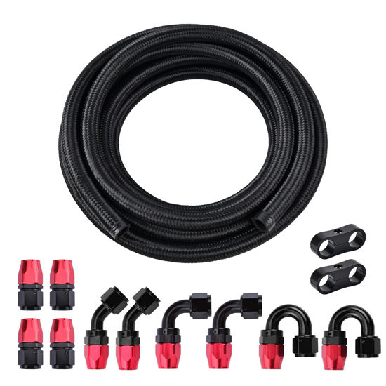 Picture of EVIL ENERGY 6AN Fuel Line Kit, 6AN Nylon Braided Fuel Line Hose Fitting Kit CPE 20FT Black&Red