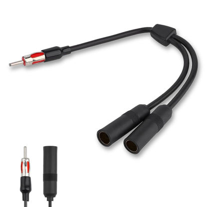Picture of icykale 1 PC Car Radio Antenna Connector, 3C2V One Male to Two Female Y-Type 12V Plug-in Audio Antenna Splitter Connector Adapter, Automotive GPS Navigation System Antenna Extension Cable (Black)
