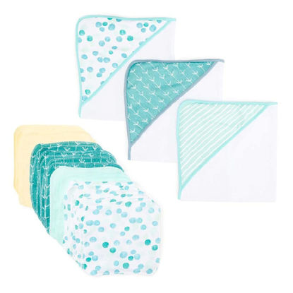 Picture of Spasilk Bath Hooded Towels & Washcloths Set for Babies, 23-Piece Gift Set, Green Dots