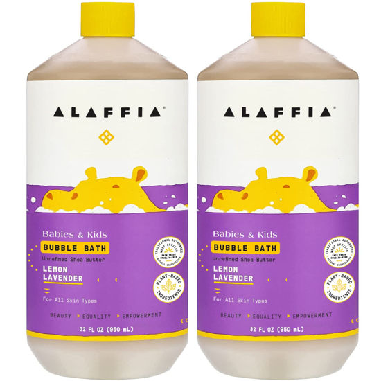 Picture of Alaffia Babies and Kids Bubble Bath, Gentle Baby Essentials for Delicate Skin, Cleansing & Calming Bubbles, Plant Based Formula, Vegan, Lemon Lavender (2 Pack - 32 Fl Oz Ea)