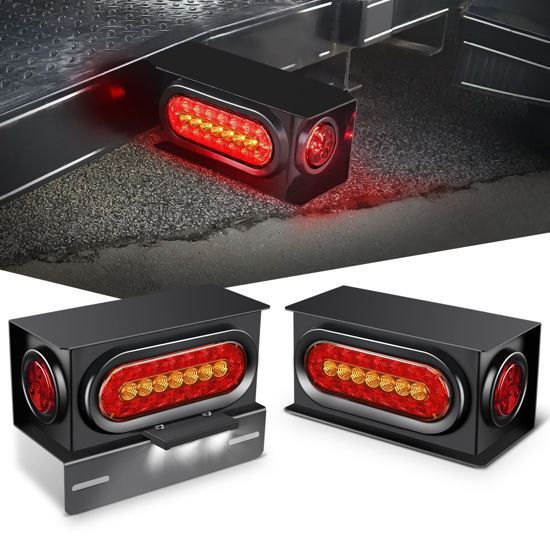 Picture of Nilight 2 PCS Steel Trailer Light Boxes Housing Kit 3LED License Plate Light 6 Inch Oval Red Amber Trailer Tail Light 2 Inch Round Red Side Marker Lights Grommet Plugs for Truck Trailer Tractor Car