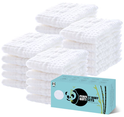 Picture of HIPHOP PANDA 20 Pack 6-Layers Muslin Burp Cloths Large - Durable 100% Cotton - Baby Essentials Extra Absorbent and Soft Boys & Girls Rags for Newborn Registry (White, 20" X10")