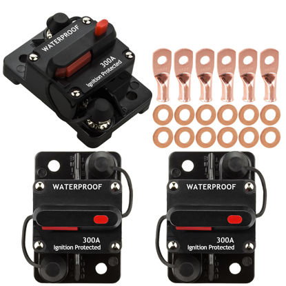 Picture of Hamolar 3 Pack 300A Circuit Breaker with Manual Reset Fuse Holder for Car Audio Marine Boat Stereo Switch, with Wire Lugs Copper Washer
