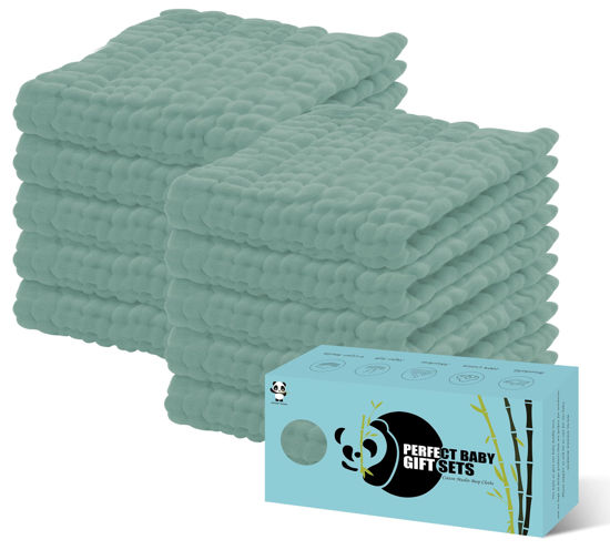 Picture of HIPHOP PANDA 10 Pack 6-Layers Muslin Burp Cloths Large - Durable 100% Cotton - Baby Essentials Extra Absorbent and Soft Boys & Girls Rags for Newborn Registry (Green, 20" X10")
