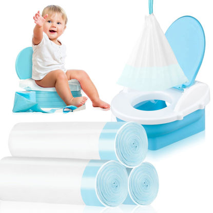Picture of 120 Pack Potty Chair Liners with Drawstring,Disposable Training Toilet Seat Potty Bags for Kids Toddlers Outdoors Travel(17.3x9.4 inch)