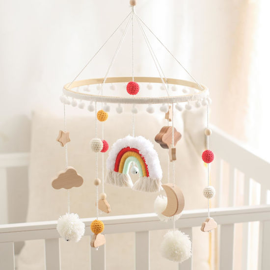 Picture of Baby Crib Mobile for Boys Girls Rainbow Nursery Mobile Gender Neutral Hand-Crocheted Mobile Ceiling Mobile - Rainbow, Clouds, Moon