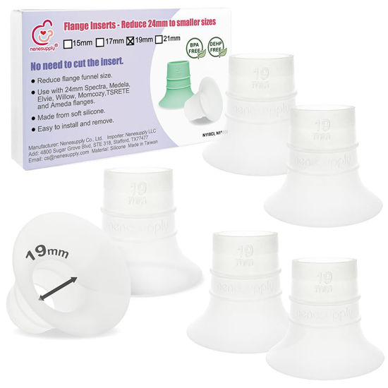 Picture of Nenesupply 2nd Generation 19mm 6pc Flange Inserts Compatible with 24mm Flange of Elvie OG Elvie Stride Spectra Momcozy Willow Reduce 24mm to 19mm Replace Elvie Inserts Not Original Elvie
