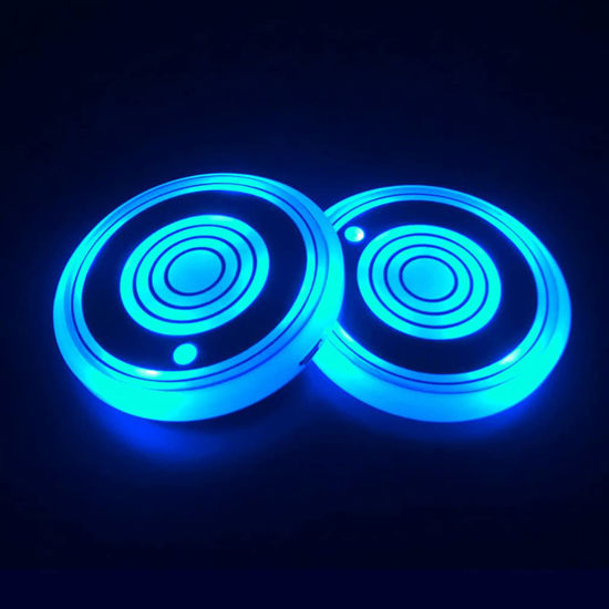 Picture of LED Car Cup Holder Lights, 7 Colors Changing USB Charging Mat Waterproof Cup Pad, LED Interior Atmosphere Lamp Decoration Light Inside Car Lighting Accessories (2pcs)