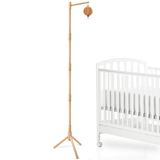 Picture of Floor-Standing Crib Mobile Arm with Music Box - 65 Inch Wooden Mobile Arm for Crib - Crib Mobile Motor - Volume Control - 35 Lullabies - Wooden Nursery Decor - Baby Mobile Hanger