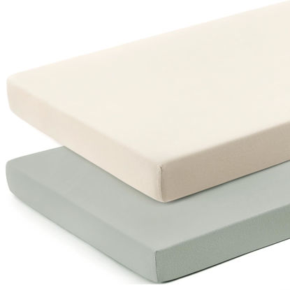 Picture of GRSSDER Mini Crib Sheets Fitted, Pack and Play Sheets 2 Pack, Ultra Soft Stretchy Pack N Play Sheets, Universal Fit for Playard Mattress, Jersey Crib Sheets Neutral for Boys and Girls, Beige/Gray