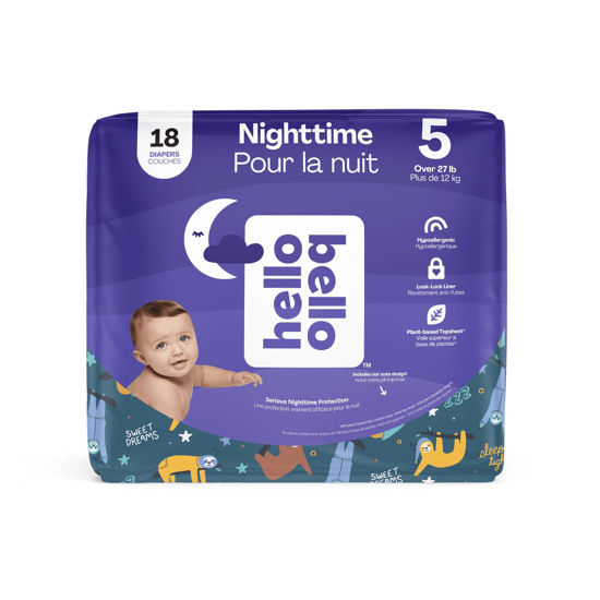 Picture of Hello Bello Nighttime Baby Diapers ‐ Size 5 - Ultra Absorbent & Hypoallergenic for Overnight Diapers for Extended Protection - 18 Diapers