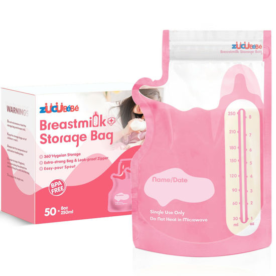 Picture of Breastmilk Storage Bags(50 Count)，8oz Milk Storage Bags for Breastfeeding，BPA Free with Easy Pour Spout, Self Standing, for Refrigeration and Freezing Red