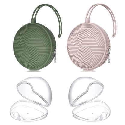 Picture of Smlpuame 4 Pack Pacifier Holder Case Set,2 Silicone Portable Pacifier Cover Pouch Bag for Diaper Bags Baby Carriage with 2 Transparent Pacifier Storage Container Box,Easy to Clean,Boho(Green+Pink)