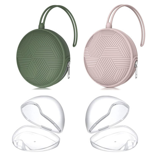 Picture of Smlpuame 4 Pack Pacifier Holder Case Set,2 Silicone Portable Pacifier Cover Pouch Bag for Diaper Bags Baby Carriage with 2 Transparent Pacifier Storage Container Box,Easy to Clean,Boho(Green+Pink)