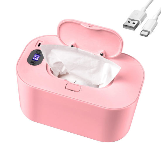 Picture of Baby Wipe Warmer and Baby Wet Wipes Dispenser, 5 Modes of Temperature Heating Control Portable Diaper Wipes Warmer for Newborn Baby, Baby Shower Gifts Pink