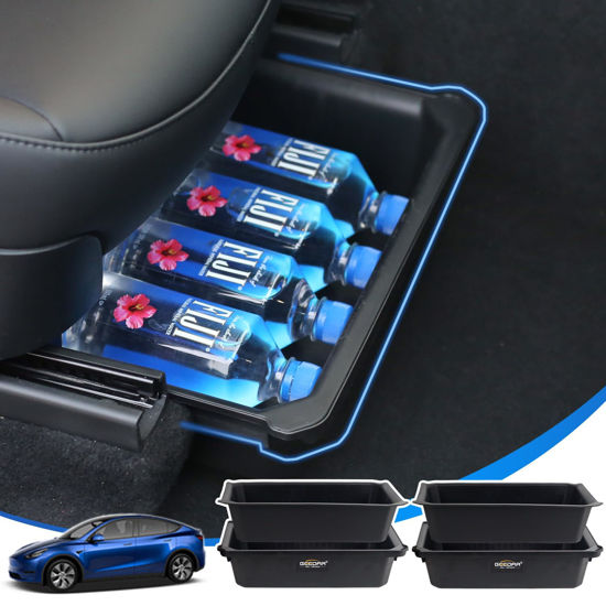 Picture of GEEDAR 2 Pack Tesla Model Y Under Seat Storage Box Organizer, Upgraded ABS + TPE Double Layer Hidden Storage Box, Washable Underseat Storage Organizer fit Tesla Model Y Accessories 2021-2024