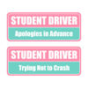Picture of Lusinus Pink Student Driver Magnet for Car - 2-Pack Reflective Magnetic Bumper Sticker Set - Removable Novice Driver Safety Attention Sign - Weather-Resistant 10 x 3.5
