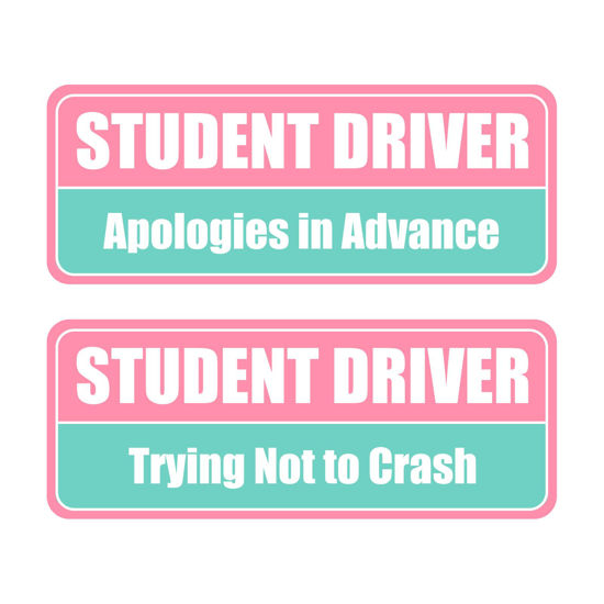 Picture of Lusinus Pink Student Driver Magnet for Car - 2-Pack Reflective Magnetic Bumper Sticker Set - Removable Novice Driver Safety Attention Sign - Weather-Resistant 10 x 3.5