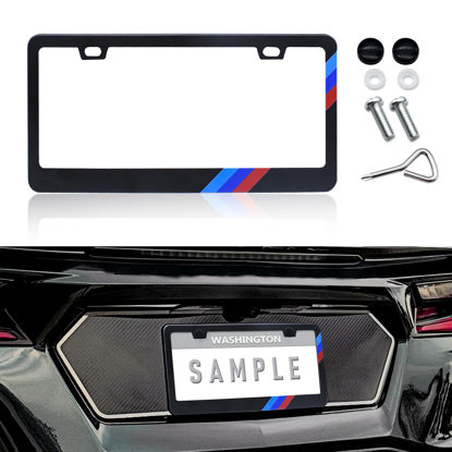 Picture of Matte License Plate Frames for BMW Aluminum Alloy 3 Color License Plate Cover Holder fits for All BMW License Plates Sports Logo Universal License Plate Covers Accessories for Front and Rear Car Tags