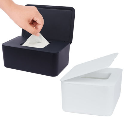 Picture of 2 Pack Wipes Dispenser, Wipe Holder for Baby & Adult, Seposeve Refillable Wipe Container, Keeps Wipes Fresh, Far from Dirty Wipes, Easy to Open/Close Wipes Pouch Case. (Black & White)