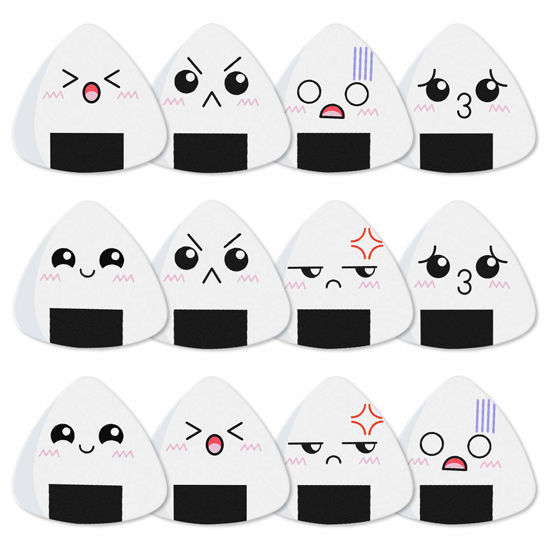 Picture of Guitar Picks, Ukulele Picks [12 Pack] 0.71mm Medium White Sushi Rice Balls Pattern Guitar Picks Classical Triangle Guitar Plectrums for Bass, Acoustic & Electric Guitars