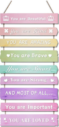 Picture of Pink Room Decor for Teen Girls Aesthetic, Cute Bedroom Wall Decor for Baby Girl, Boho Rainbow Wall Art Signs, Trendy Stuff Decorations for Kids Nursery Bed Room Dorm Classroom Bathroom
