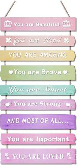 Picture of Pink Room Decor for Teen Girls Aesthetic, Cute Bedroom Wall Decor for Baby Girl, Boho Rainbow Wall Art Signs, Trendy Stuff Decorations for Kids Nursery Bed Room Dorm Classroom Bathroom
