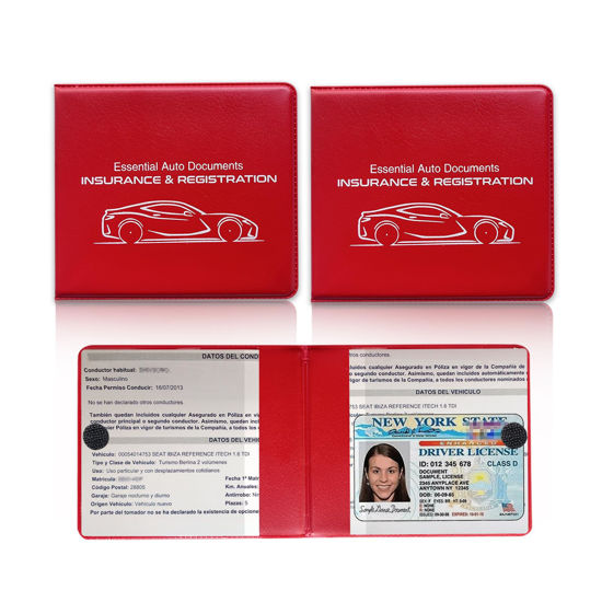 Picture of Ziciner Car Registration Insurance Holder, 2Pack Essential Auto Card Document Glove Box Organizer with Velcro Closure, Vehicle Interior Accessories Perfect for Most Car, Truck, SUV (Red/Small Car)