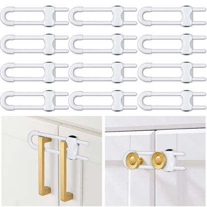 Picture of 12 Packs Baby Proofing Sliding Cabinet Locks modacraft U-Shaped Child Safety Latches Adjustable White Locks for Handles Knobs Drawers Closet Cupboard