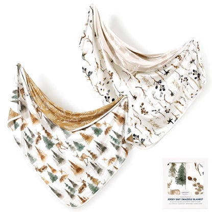 Picture of GRSSDER Baby Blankets Super Soft Jersey Knit Swaddle Blanket 2 Pack for Baby Girls and Boys, Double Layer Receiving Blankets 34 x 44 Inches Extra Large for Baby Show Gift, Deer & Beige
