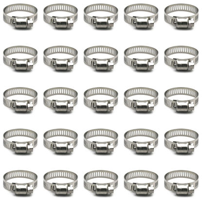 Picture of 25 Pack Stainless Steel Hose Clamps, 3/4 inch to 1-1/8 inch Worm Gear Metal Hose Clamps for Pipe, Dryer Repair, Tubing and Fuel Line