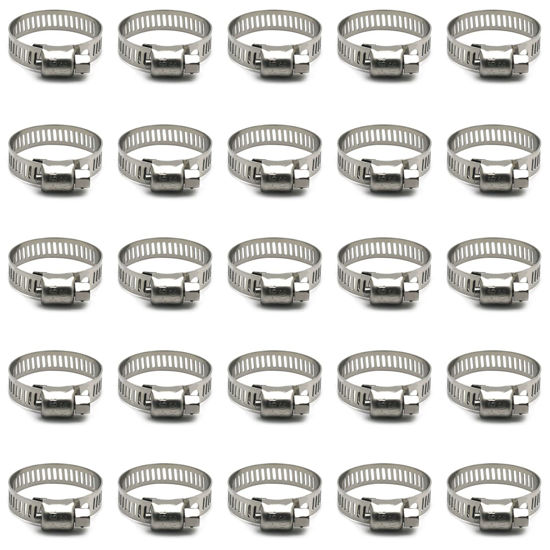 Picture of 25 Pack Stainless Steel Hose Clamps, 3/4 inch to 1-1/8 inch Worm Gear Metal Hose Clamps for Pipe, Dryer Repair, Tubing and Fuel Line