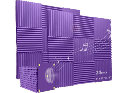 Picture of TEMGCUAM 24 Pack Sound Proof Foam Panels|1"×12"×12" Quick-Recovery Soundproof Wall Panels | High Density Sound Dampening Panels for Home Studio (Purple)