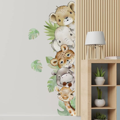 Picture of 55.1 x 15.7 Inch Watercolor Jungle Animal Wall Decals Forest Animal Wall Sticker Elephant Tiger Giraffe Wall Decals for Baby Nursery Playroom Bedroom Classroom Kindergarten Wall Decor