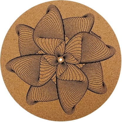 Picture of TazStudio Premium slipmat - Cork Turntable Mat for Better Sound Support on Vinyl LP Record Player - Cork mat Original Geometric Design Psychedelic Geometric line Spiral Flower [4mm Thickness]-m4