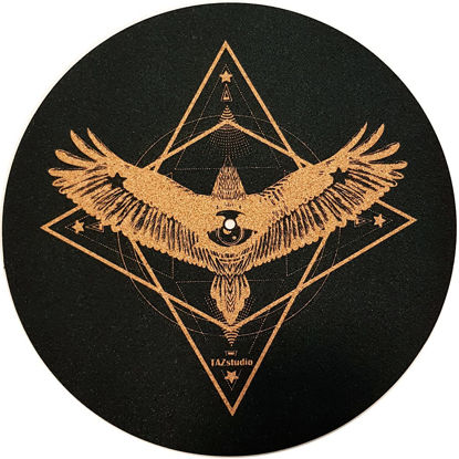 Picture of TazStudio Premium slipmat - Cork Turntable Mat [4mm Thick] for Better Sound Support on Vinyl LP Record Player - Cork mat Original Art Design - Psychedelic Geometric Eagle-m8