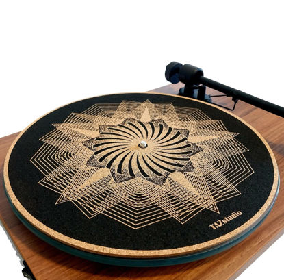 Picture of TAZstudio Cork Turntable Mat for Better Sound Support on Vinyl LP Record Player - Original Geometric Design Psychedelic Geometric Black Light Art [4mm Thickness]-m5