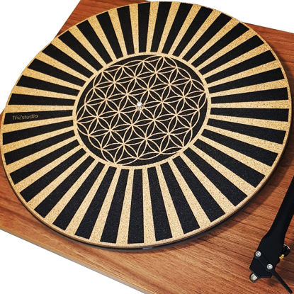 Picture of TazStudio Premium slipmat - Cork Turntable Mat for Better Sound Support on Vinyl LP Record Player - Cork mat Original Art Design - Psychedelic Geometric The Flower of Life (4mm Thick)-m6