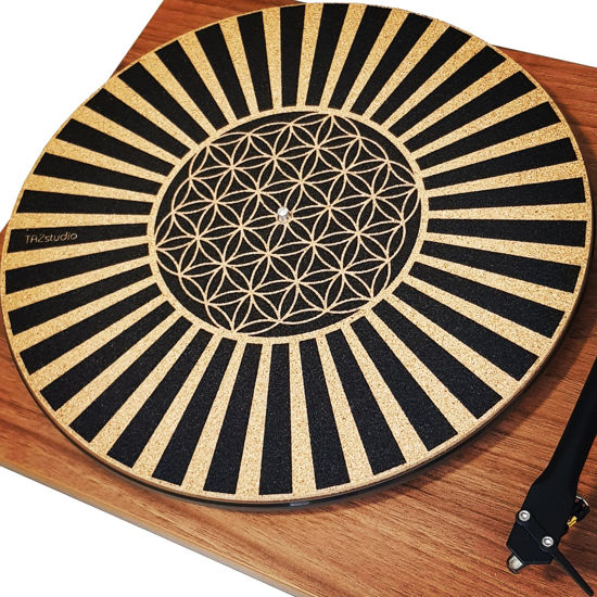 Picture of TazStudio Premium slipmat - Cork Turntable Mat for Better Sound Support on Vinyl LP Record Player - Cork mat Original Art Design - Psychedelic Geometric The Flower of Life (4mm Thick)-m6