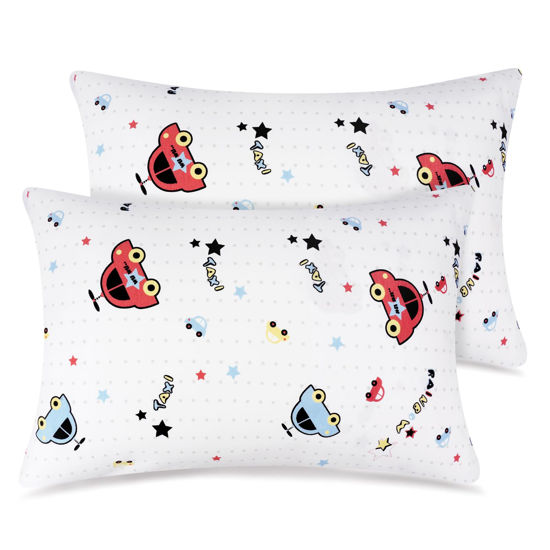 Picture of Zenssia Organic Cotton Toddler Pillowcases Pack of 2, 13x18 Inches Travel Pillowcase with Envelope Closure, Soft & Breathable Baby Pillow Case Cover, Car