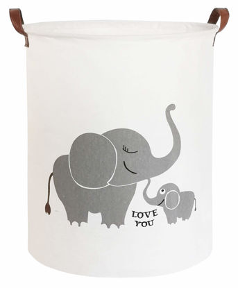 Picture of CLOCOR Collapsible Round Storage Bin/Large Storage Basket/Clothes Laundry Hamper/Toy Storage Bin (Love Elephant)